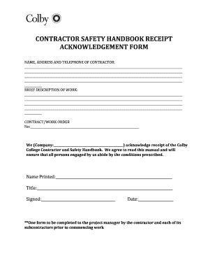Fillable Online contractor safety handbook receipt acknowledgement form ...