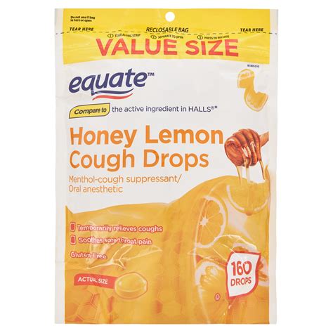 Brandclub - Equate Value Size Honey Lemon Cough Drops with Menthol, 160 ...