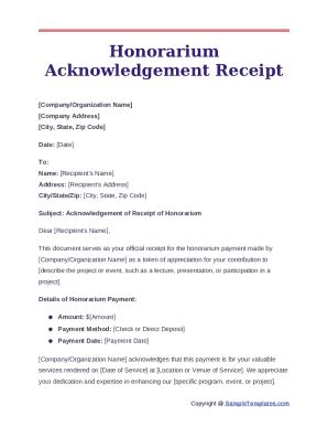 Honorarium Acknowledgement Receipt - Blank Fillable Template | Fill Out ...
