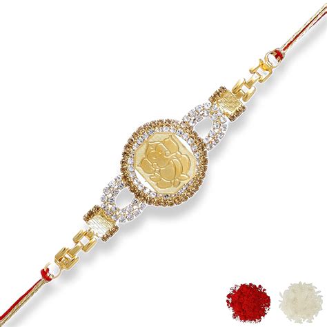 Ganesha Rakhi CNC with Roli chawal n Rakshabandhan Gift Card for Bhaiy ...