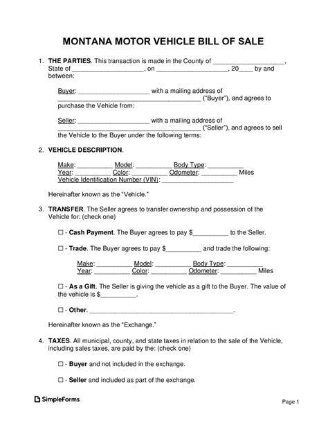 Step-by-Step Guide to Completing a Montana Bill of Sale - Simple Forms