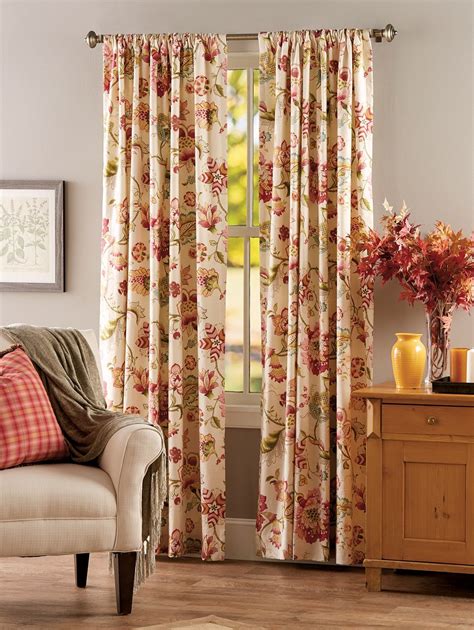 floral curtains in living room