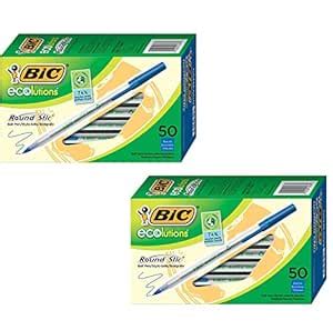 BIC Ecolutions Round Stic Ballpoint Pen, Medium Point (1.0mm), Blue, 50 ...