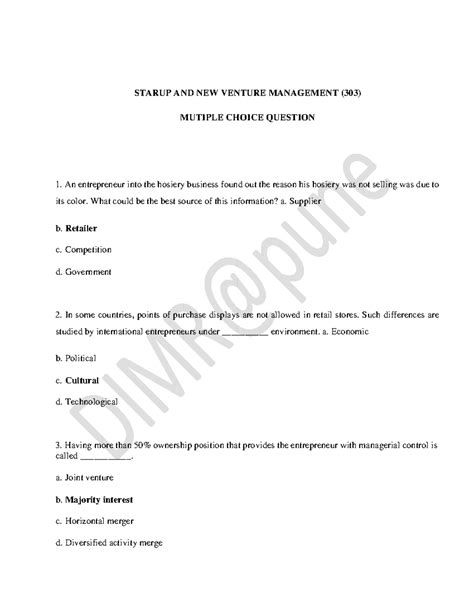 MCQ-for-snvm - Lecture notes 8 - STARUP AND NEW VENTURE MANAGEMENT (303 ...
