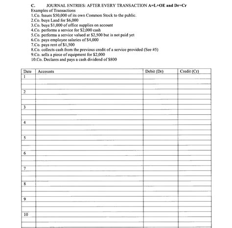Solved C. JOURNAL ENTRIES: AFTER EVERY TRANSACTION A=L+OE | Chegg.com