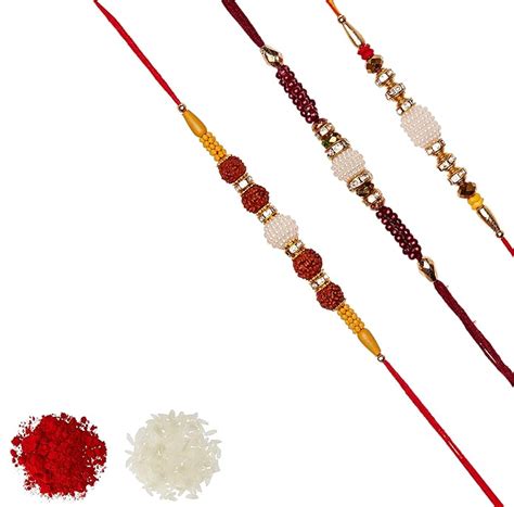 Buy Aheli Pack of 3 Rakhi for Men with Roli Chawal Tilak - Pearl ...