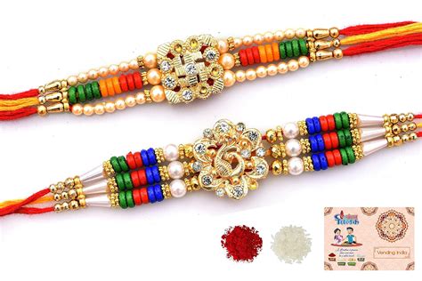 Vending India Mens Traditional Rakhi [Pack Of 2] Combo With Roli ...