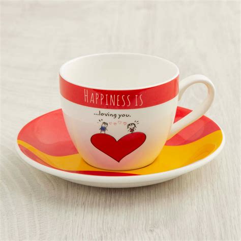 Buy Happiness Printed Sets - Bone China - Saucer - 13.5 cm L x 13.5 cm ...