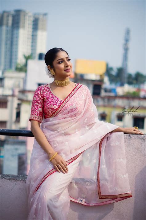 Blush Pink Organza Saree with Rani Pink Border – kreationbykj