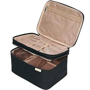 NISHEL Double Layer Makeup Bag Cosmetic Case with Shoulder Belt, Make ...