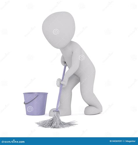 Cartoon Janitor Mopping Floor Using Purple Bucket Stock Illustration ...