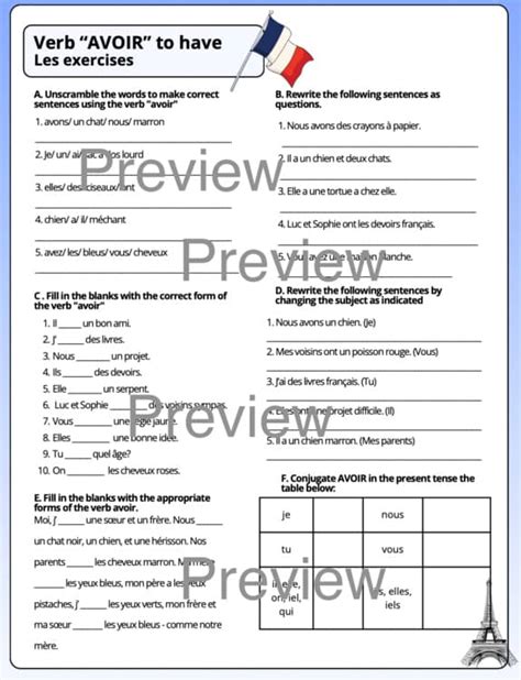 AVOIR verb - present tense conjugation practice Level 1 French by Mme G