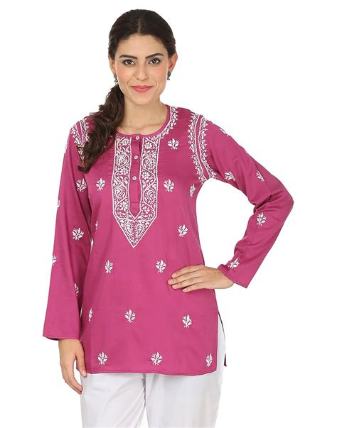 Buy Lal Behari Tandon Women 100% Cotton Short Kurta (LBT-15-Plum ...