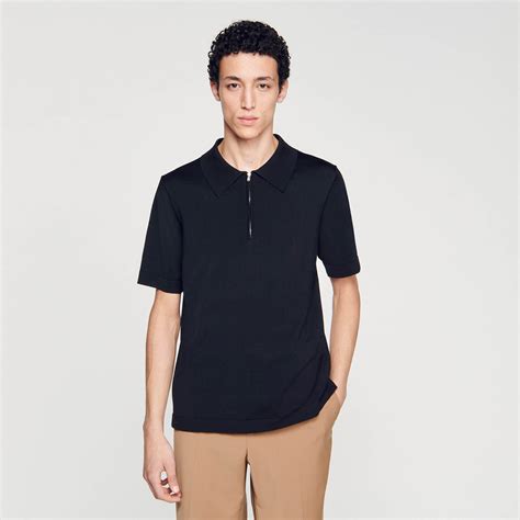 Knitted polo shirt with zip collar black / gray for Men | Sandro Paris
