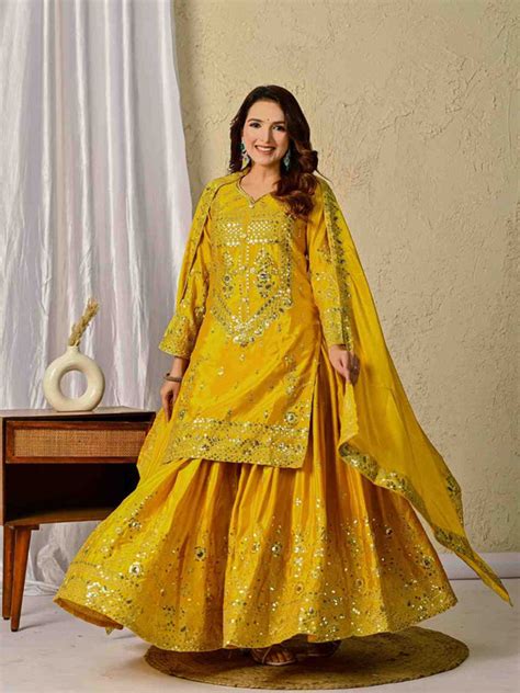 Yellow Mirror Work Sharara Set for Festive & Wedding Wear – House of ...