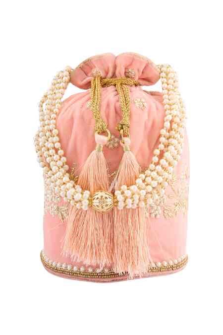 Buy Peach Embroidery Velvet Potli by Nazaakat By Samara Singh Online at ...