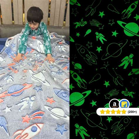 Rocket & Spaceship Glow Blanket for Kids | Glow in the Dark – Famyo