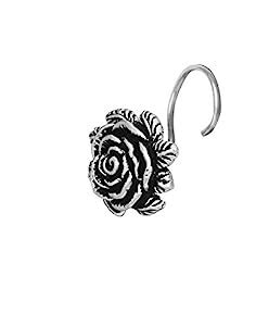 Buy Abhooshan Big Oxidized Flower Nose Pin with wire in 92.5 Silver for ...