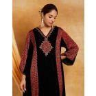 Black Ajrakh Hand Block Printed Velvet Kurta with Pants - Set of 2