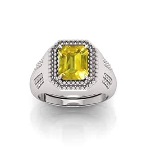RRVGEM 11.25 Carat Yellow Sapphire Pukhraj Gemstone Silver Plated Ring ...