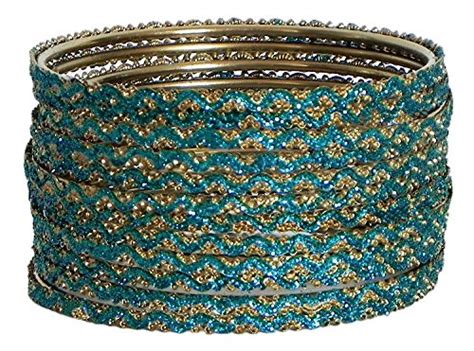 Buy DollsofIndia Cyan with Golden Glitter Bangles - Metal - Cyan ...