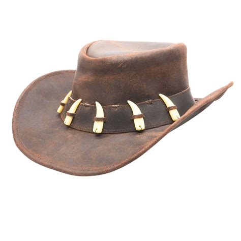RESISTANCE Australian Leather Hat with Crocodile Band Teeth - Dundee ...
