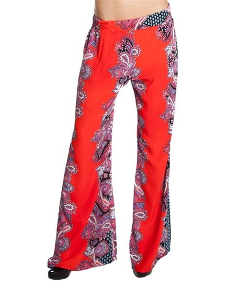 Red Print side Women palazzo pant wide leg elastic waist