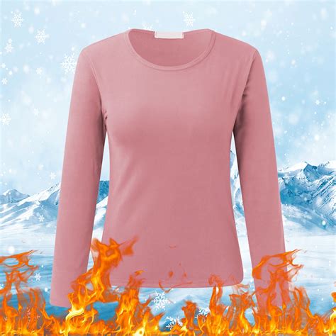 WNEGSTG Long Sleeve Shirts for Women O Neck Fleece Lined Thermal ...