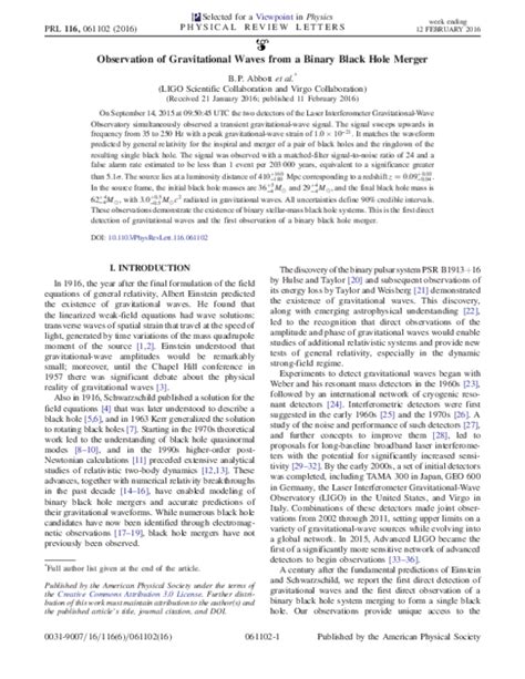 Observation of Gravitational Waves from a Binary Black Hole Merger - ADS
