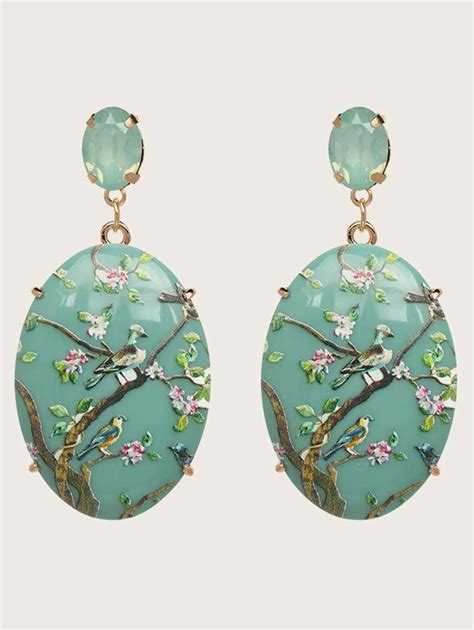 juran 1pair Flower & Bird Decor Geometric Drop Earrings Valentines,Mom ...