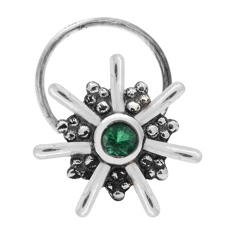 Multi Stone Floral Nose Pin - Sterling Silver