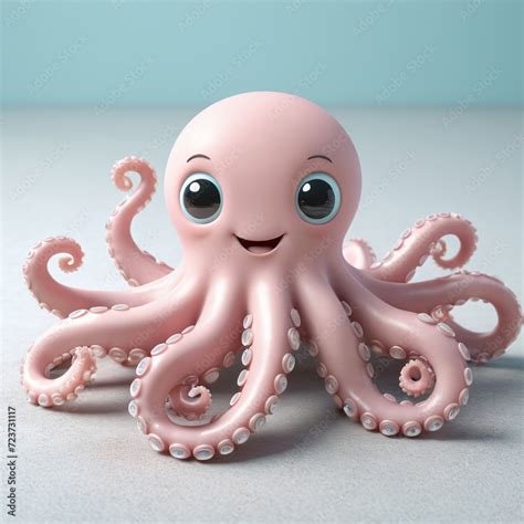 Cute 3D render smiley octopus cartoon illustration in animation style isolated pastel color ...