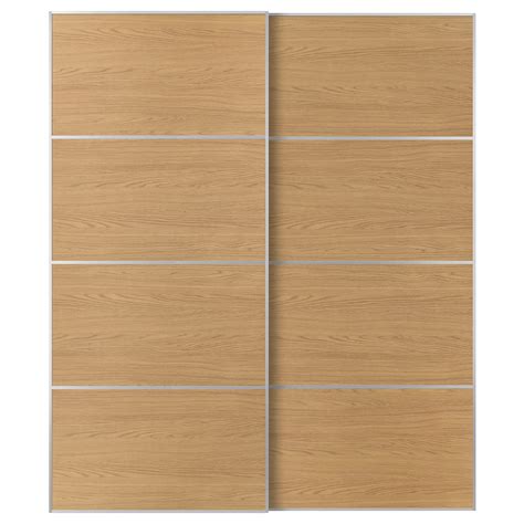 MEHAMN pair of sliding doors, aluminium/double sided oak effect ...