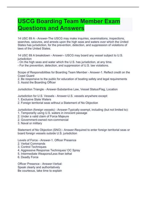 USCG Boarding Team Member Exam Questions with Latest Update - BMT ...