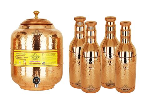 Buy Handmade Copper Water Pot Tank 5 Liter 4 Hammer Water Bottle 1.7 ...