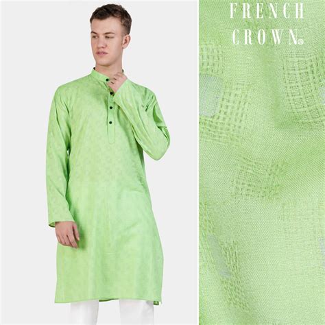 Pixie Green Textured Casual Premium Cotton Kurta For Men
