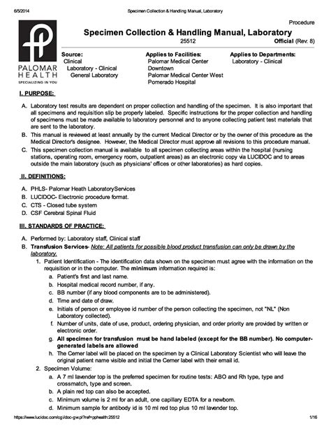 Specimen Collection Handling Manual - Medical laboratory technology ...