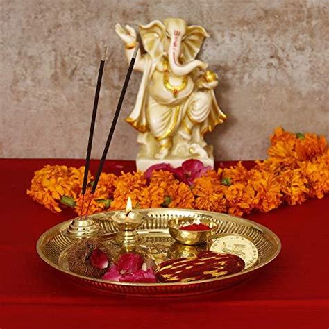 Webelkart Laser Work Laxmi Ganesha Puja Thali Set (Brass)- for Diwali ...