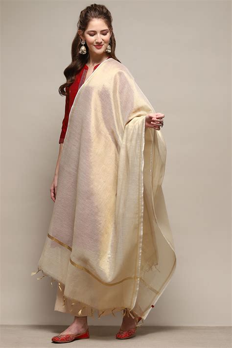 Buy Gold-Toned Yard-dyed Dupatta Online at Biba India