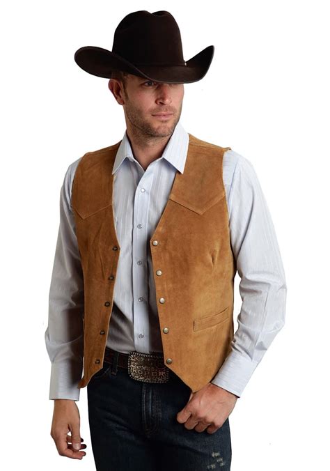 JYDress Men's Suede Leather Vest Vintage Cowboy Style Sleeveless Jacket ...