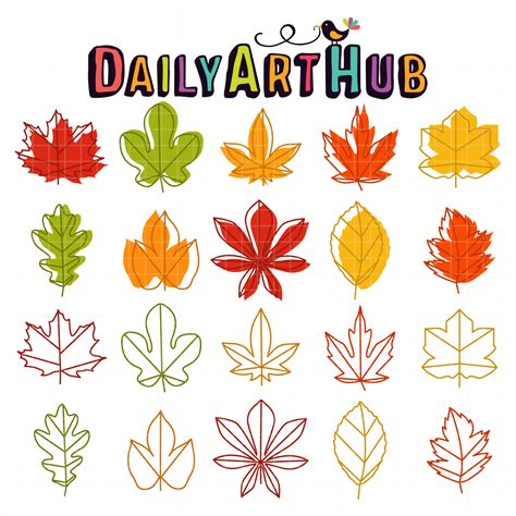 Autumn Leaves With Outlines Clip Art Set – Daily Art Hub // Graphics, Alphabets & SVG