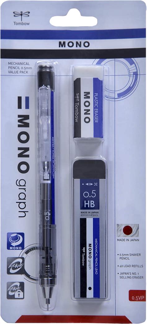 Tombow Mono Graph Mechanical Blue Pencil 0.5 mm With Lead And Eraser ...
