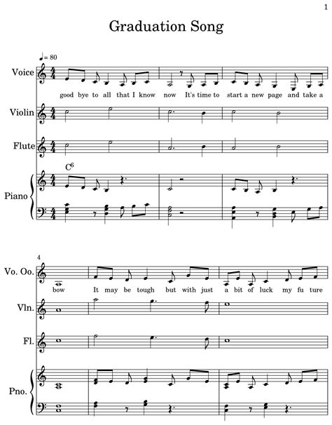 Graduation Song - Sheet music for Voice Oohs, Violin, Flute, Piano