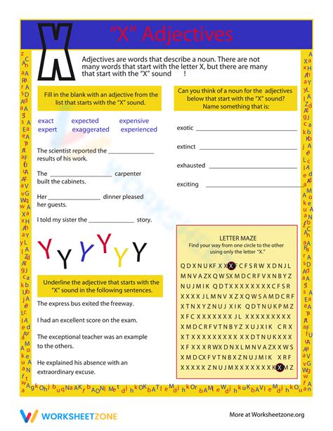 Adjectives With Letter "X" Worksheet