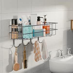 Kuber Industries Metal Self Adhesive Bathroom Organiser with 4 Hooks ...