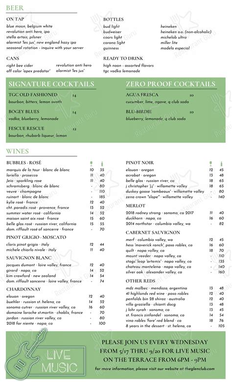 Menu at The Glen Club, Glenview