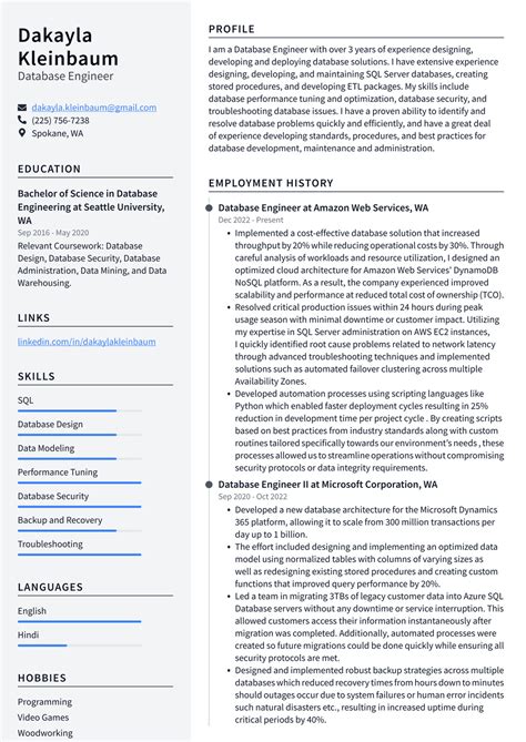 Image result for Database Engineer Resume Examples