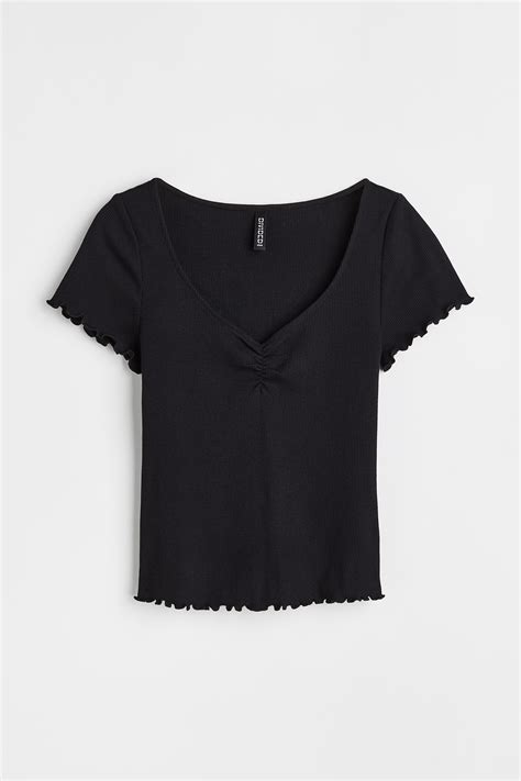 Ribbed top - Black - Ladies | H&M IN