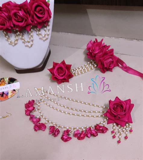 LAMANSH® Bridal Rose Hot Pink 🌺 Collection Bridal Flower Jewellery set ...