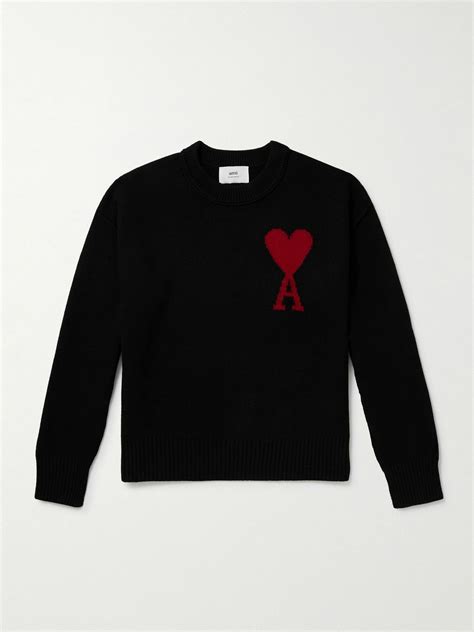 AMI PARIS - Logo-Intarsia Virgin Wool Sweater - Black AMI